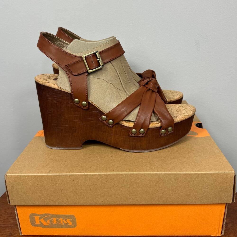 New Korks Dawson Platform Wedge Sandal in Brown Faux Leather Women's Size 11 - Picture 5 of 9